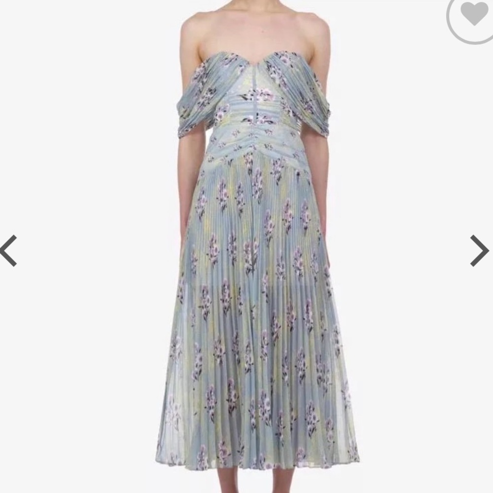 Self-Portrait Off-the-shoulder Floral-print Pleated Chiffon Midi Dress